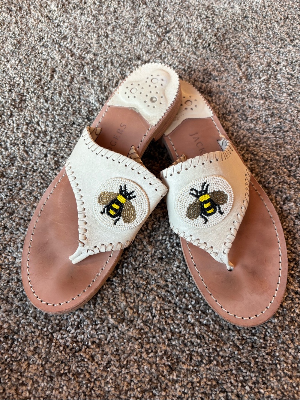 Jack Rogers White Bee Embroidered  Sandals